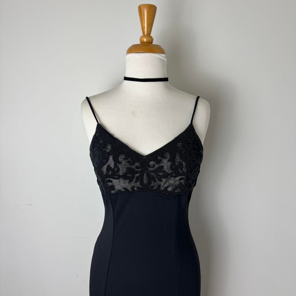 Vintage 90s 2000s y2k Betsy & Adam Black Formal Prom Maxi Dress with beaded top